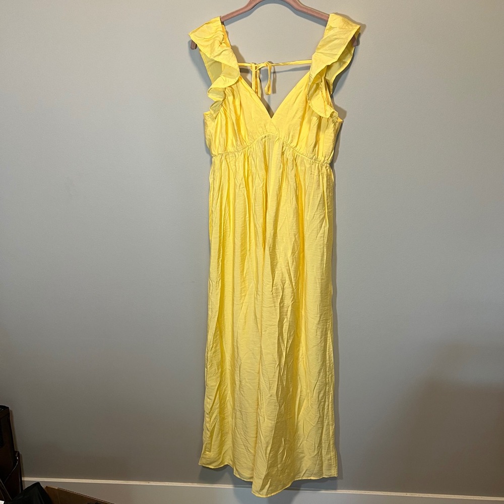 Vero Moda Josie SL Ankle Frill Dress Yellow Ruffle Cutout Maxi Pale Banana L NWT